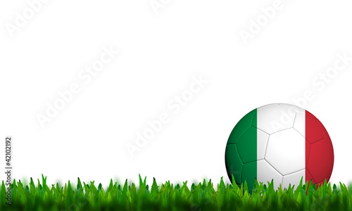 3D Football Italy Flag Patter in green grass on white background