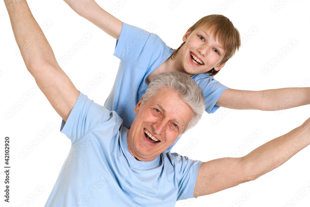 Happy luck grandfather with his grandson fooled Happy luck grandfather with his grandson fooled