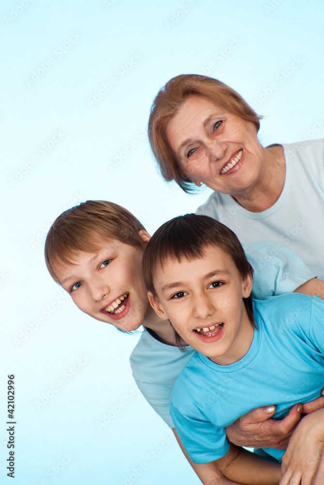 Happy Caucasian grandmother of two boys Happy Caucasian grandmother of two boys