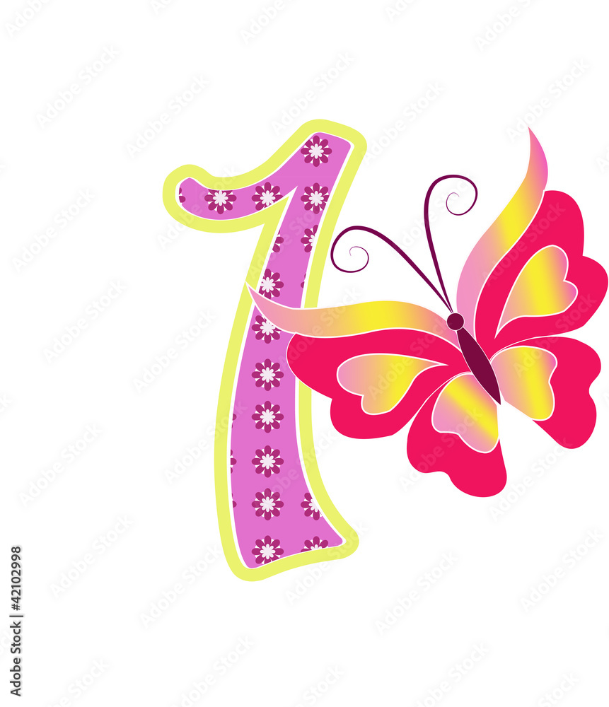 Beautiful multi-coloured number one with butterflie Beautiful multi-coloured number one with butterflie