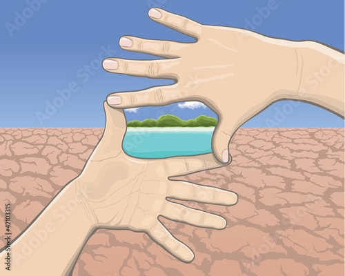 Hand frame, desert and dream beach