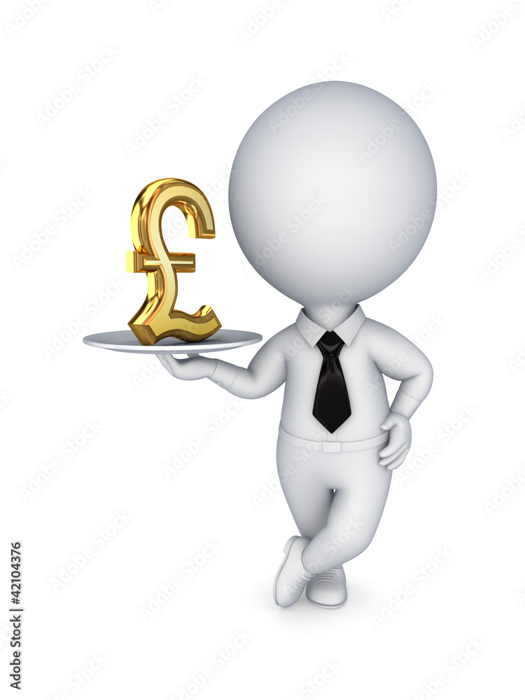 3d small person and pound sterling sign 3d small person and pound sterling sign