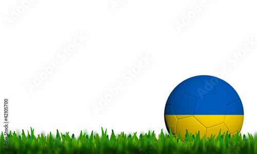 3D Football Ukraine Flag Patter in green grass on white backgrou