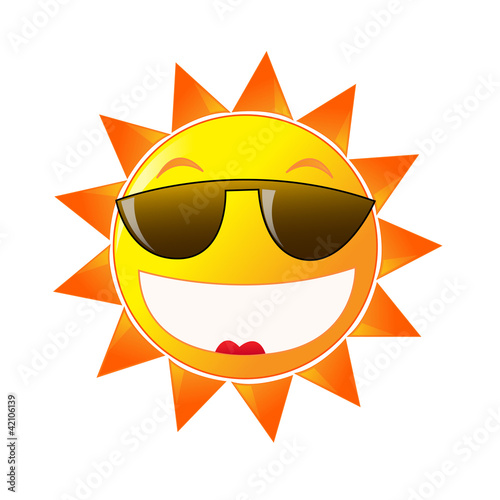 Cartoon sun in sunglasses on white background. Summer time.