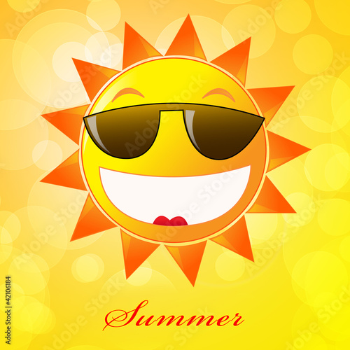 Cartoon sun in sunglasses. Summer time.