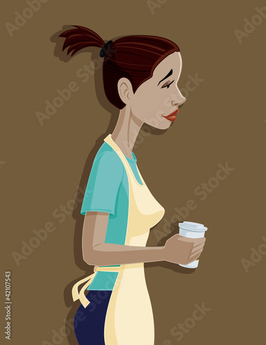 Coffee Shop Employee Woman Making and Serving Coffee Cartoon Vector Graphic Illustration 