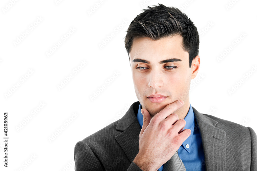 Thoughtful businessman portrait isolated on white Thoughtful businessman portrait isolated on white
