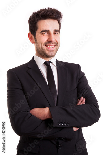 Happy young business man isolated on white