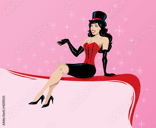 Burlesque girl on edge of border