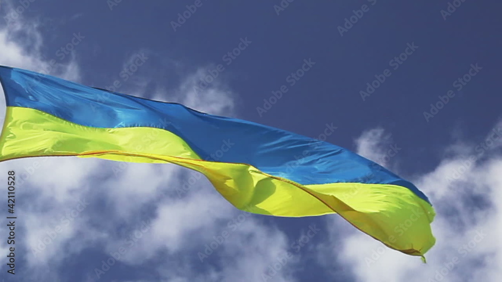 Ukrainian flag waving on cloudy pattern Ukrainian flag waving on cloudy pattern
