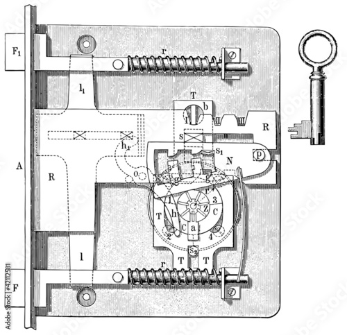 Lever tumbler lock.