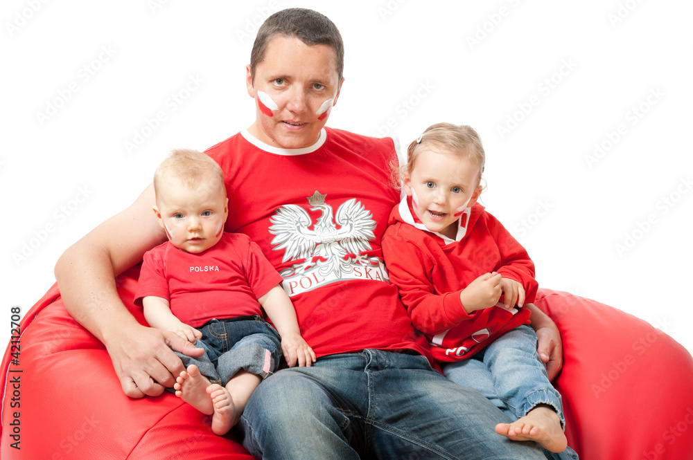 Father with daughters waiting euro football cup Father with daughters waiting euro football cup