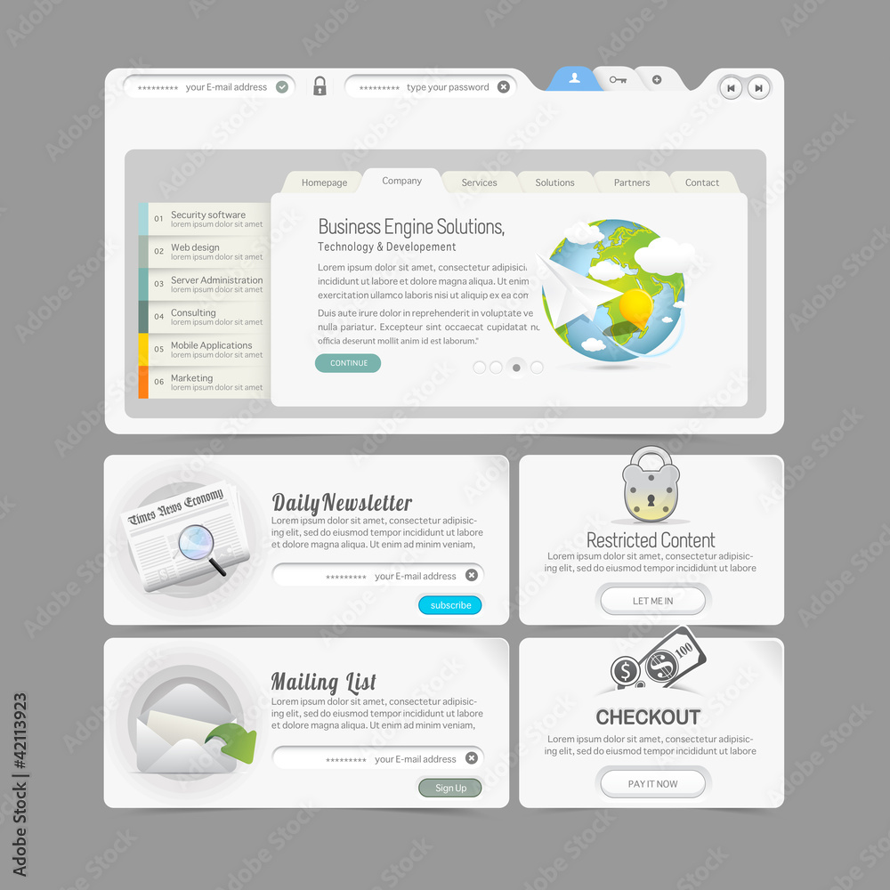 Fototapeta premium Website template menu elements with icons: Image slider