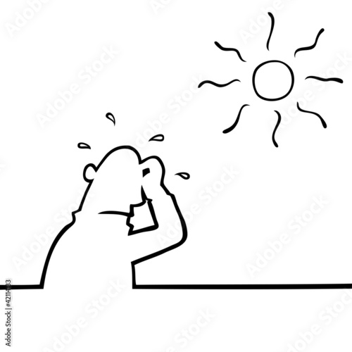 Man beneath a hot sun sweating profusely.