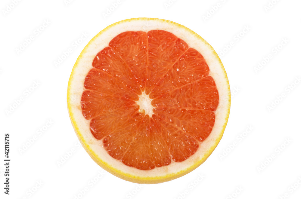 Ripe sliced of red grapefruit isolated on white background Ripe sliced of red grapefruit isolated on white background