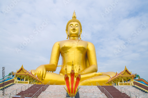 Golden Buddha statue at Wat Muang temple in Angthong  Thailand