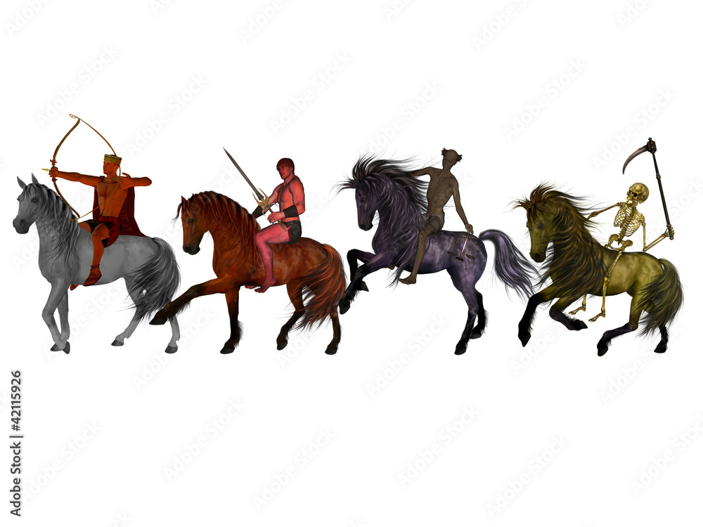 The Four Horsemen of the Apocalypse on a white background. Stock