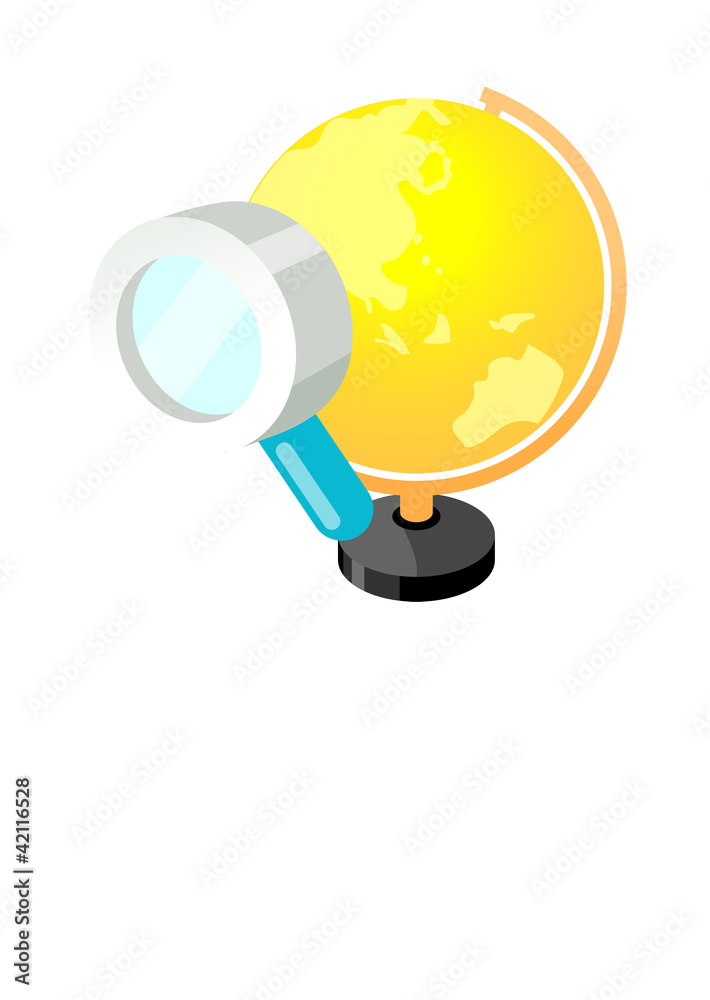 Vector icon globe and magnifying glass Vector icon globe and magnifying glass