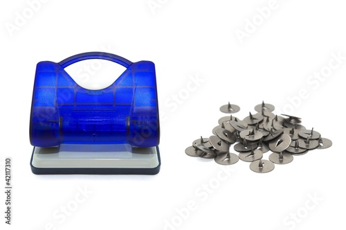 Metallic buttons and hole puncher