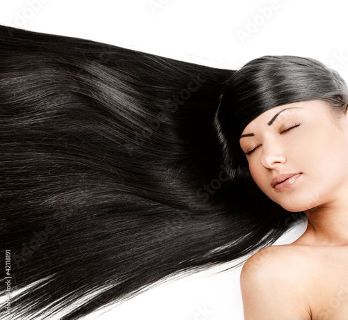 beautiful young girl with long straight hair
