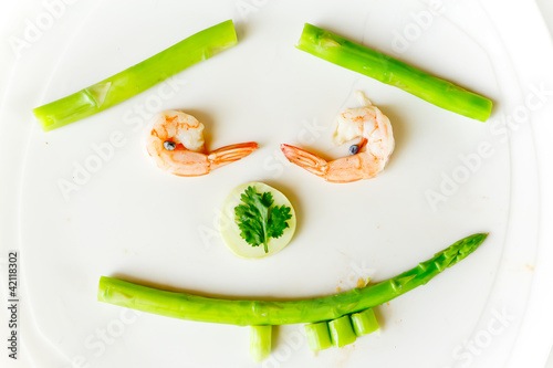 fresh shrimp cooks asparagus photo