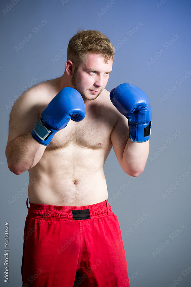 Portrait of boxer on dark background