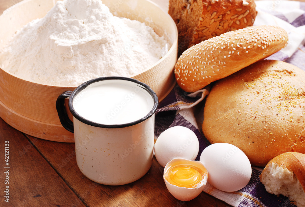 Still life with bread and eggs Still life with bread and eggs