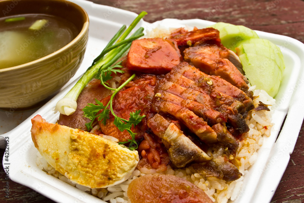 Rice with roasted pork