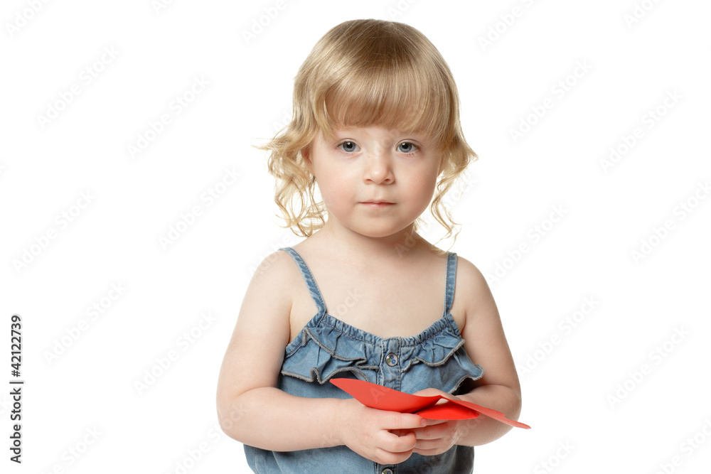 Portrait of calm little girl over white background Portrait of calm little girl over white background