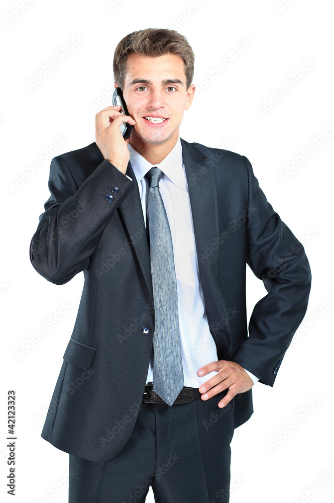 portrait of business man with mobile phone portrait of business man with mobile phone