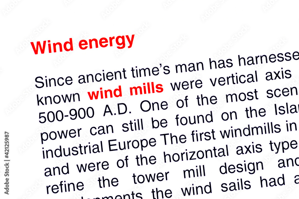 Obraz premium Wind energy text highlighted in red