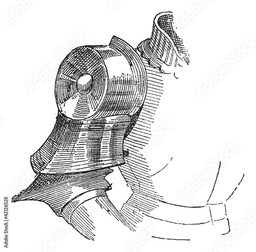 Spaulders, shoulder armor, vintage engraving. photo