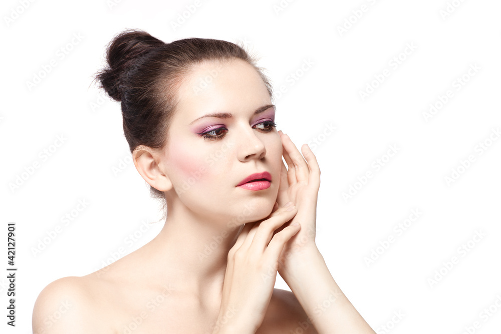 attractive young brunette with perfect skin and bright makeup attractive young brunette with perfect skin and bright makeup