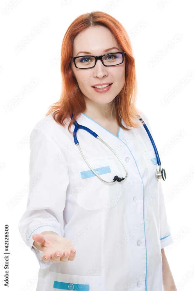 Portrait of female doctor offering handshake Portrait of female doctor offering handshake