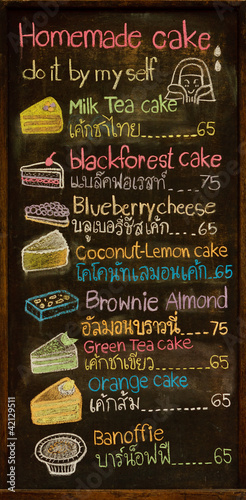 Obraz na płótnie Cake menu on blackboard