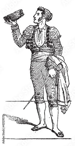 A Toreador or Torero, vintage engraving.