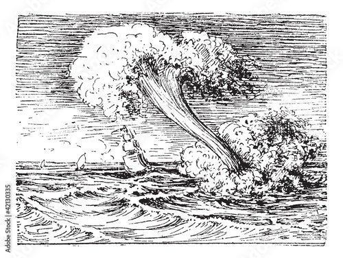 Waterspout, vintage engraving.