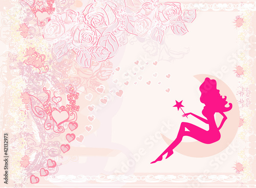 floral background with a beautiful fairy © diavolessa