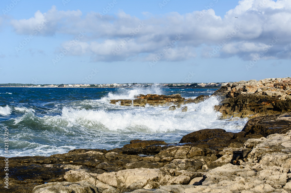 Mallorca coast. Sea waves and rocks