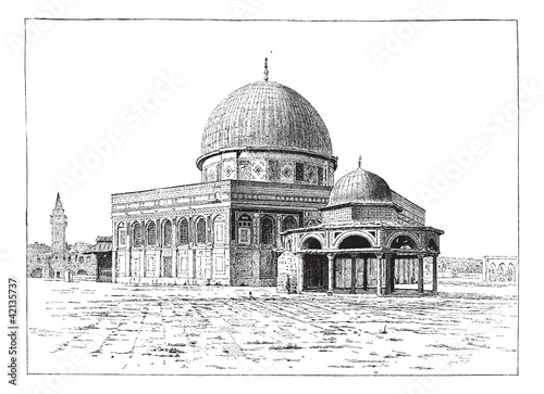 Mosque of Omar, Jerusalem, vintage engraving.