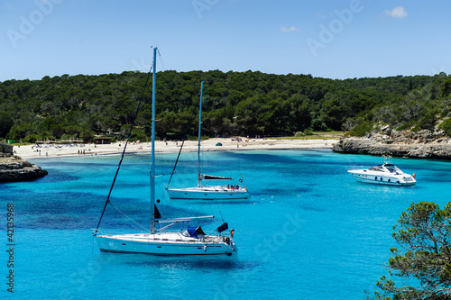 Charter boat anchorage at Cala Mandrago, Mallorca Island