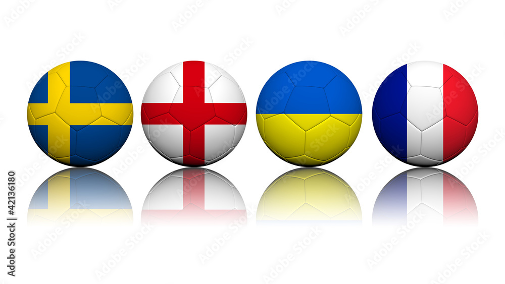 3D Rendering Soccer balls with flag pattern, European Soccer Cha 3D Rendering Soccer balls with flag pattern, European Soccer Cha
