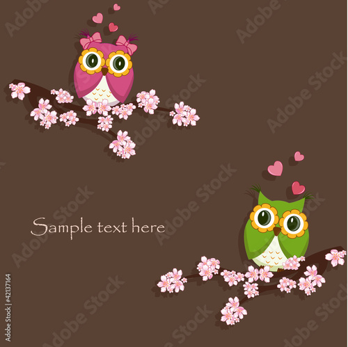 Two funny, love the owl sitting on a flowering branch