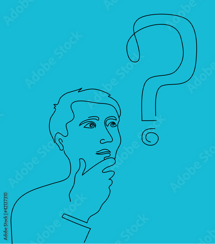 Thinking man with a question mark
