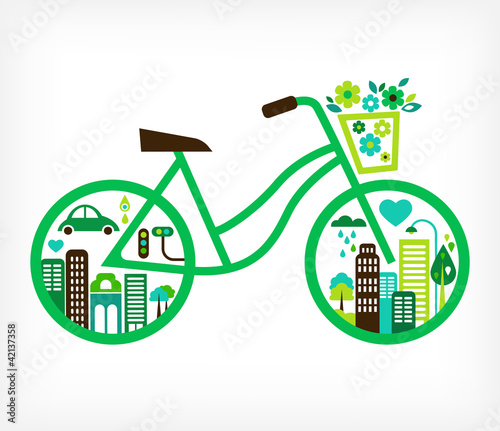 bicycle with green city - vector