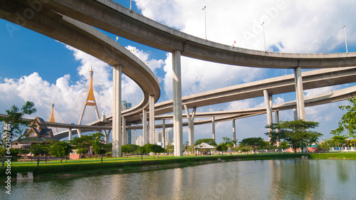 Bhumibol Bridge in Thailand,The bridge crosses the Chao Phraya R