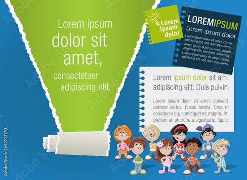 Colorful template for advertising brochure with children