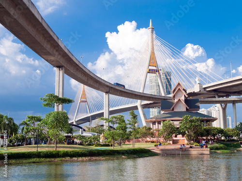 Bhumibol Bridge in Thailand,The bridge crosses the Chao Phraya R