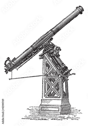 Equatorial telescope called Observatory of Paris, vintage engrav