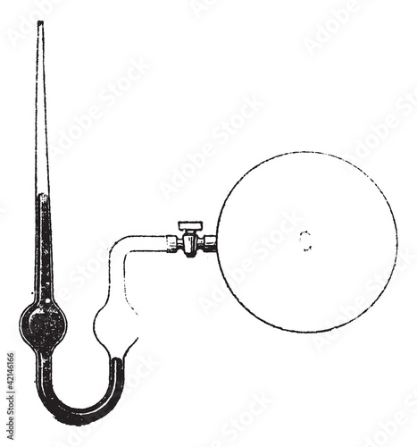 Close-End Liquid Column Manometer, vintage engraving